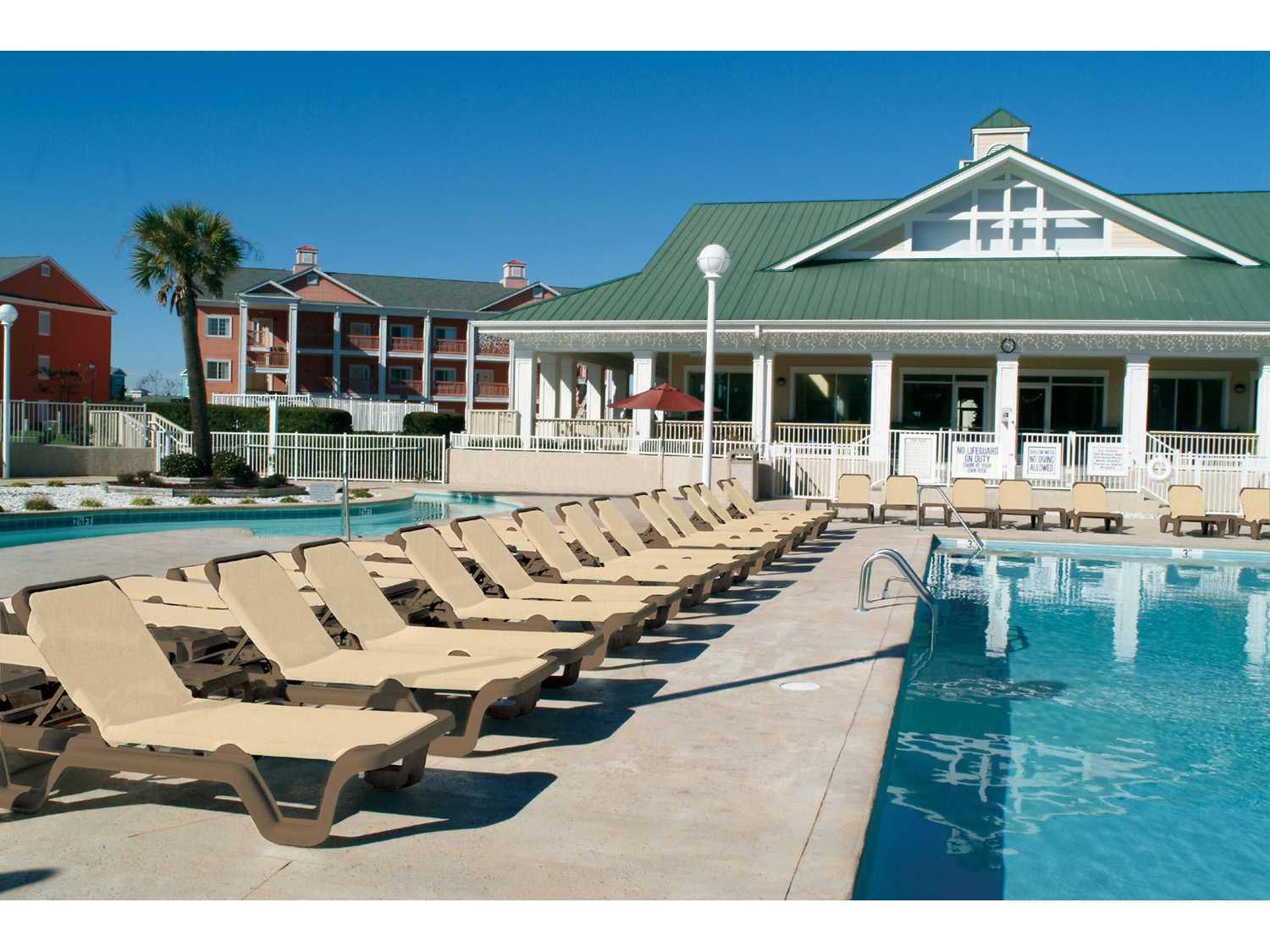 Grosfillex Marina Sling Resin Bronze Mist Patio Lounge Set in Khaki