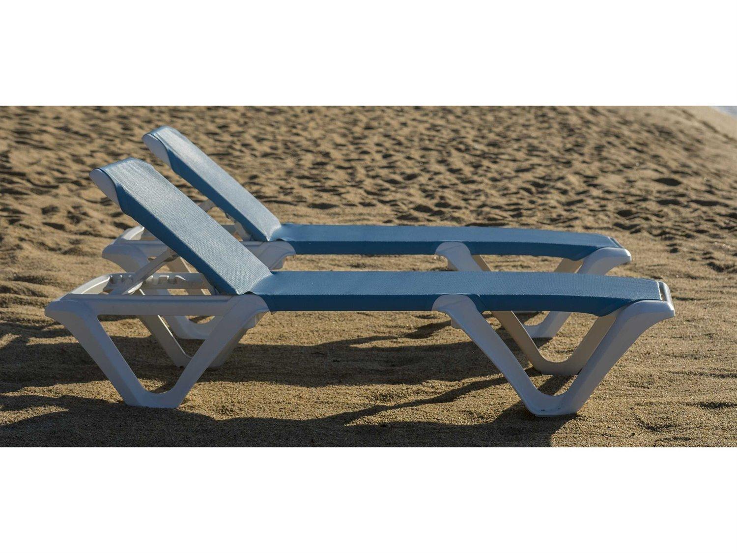 Grosfillex Nautical Pro Sling Resin White Outdoor Patio Lounge Set in Blue