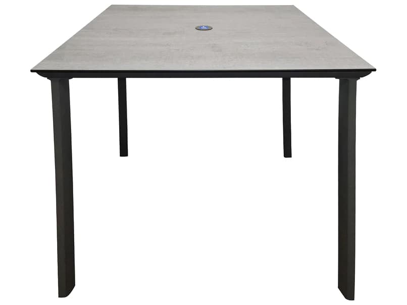 Grosfillex Sunset Aluminum Volcanic Black/Granite ADA Square Outdoor Dining Table with Umbrella Hole