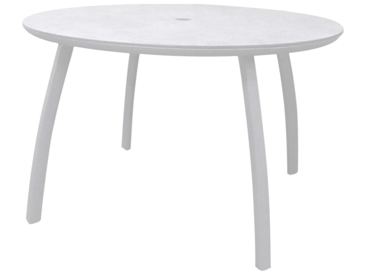 Grosfillex Sunset Aluminum Glacier White/White Round Outdoor Dining Table with Umbrella Hole