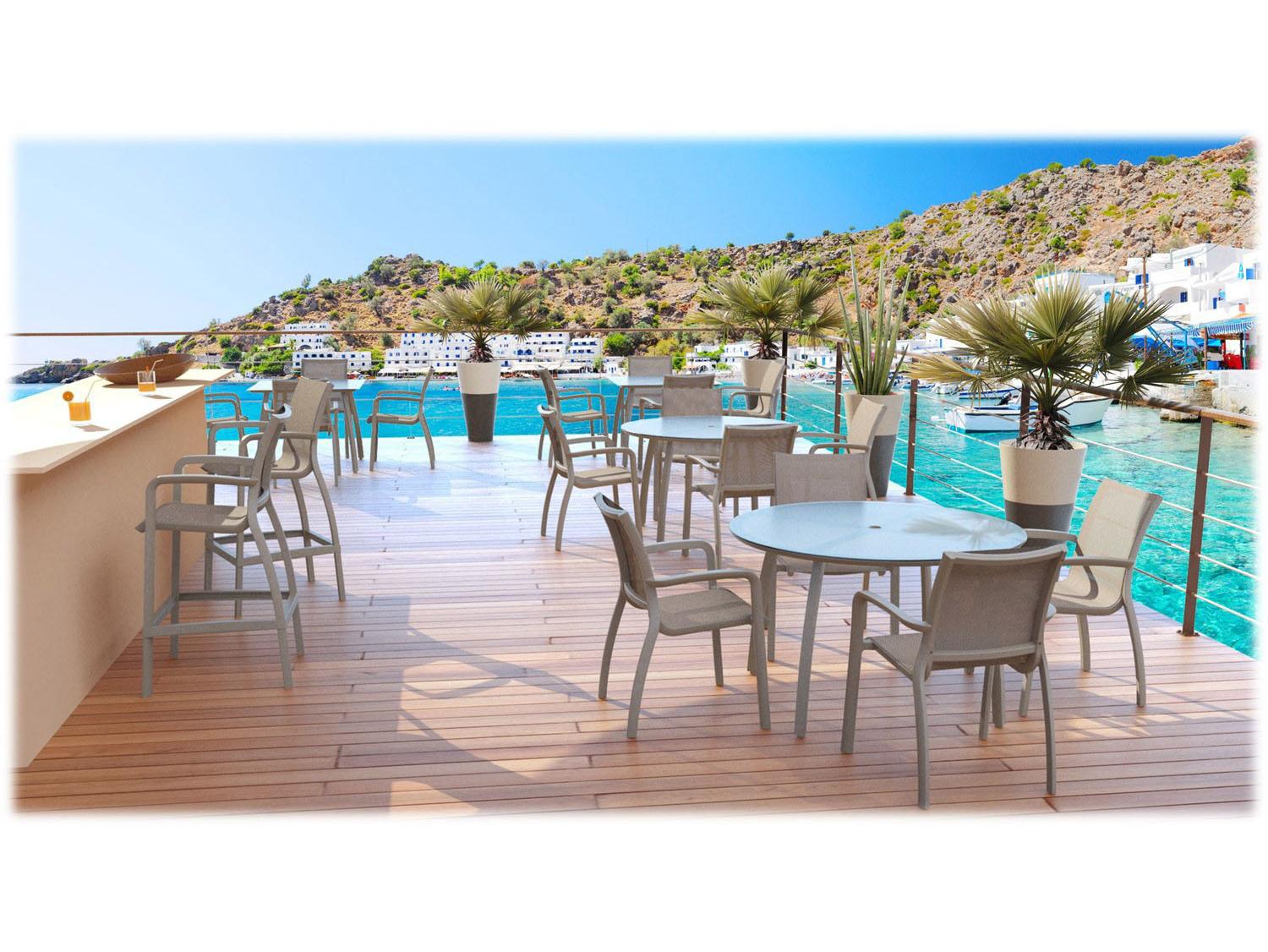 Grosfillex Sunset Aluminum Platinum Gray/Granite Round Patio Dining Table with Umbrella Hole