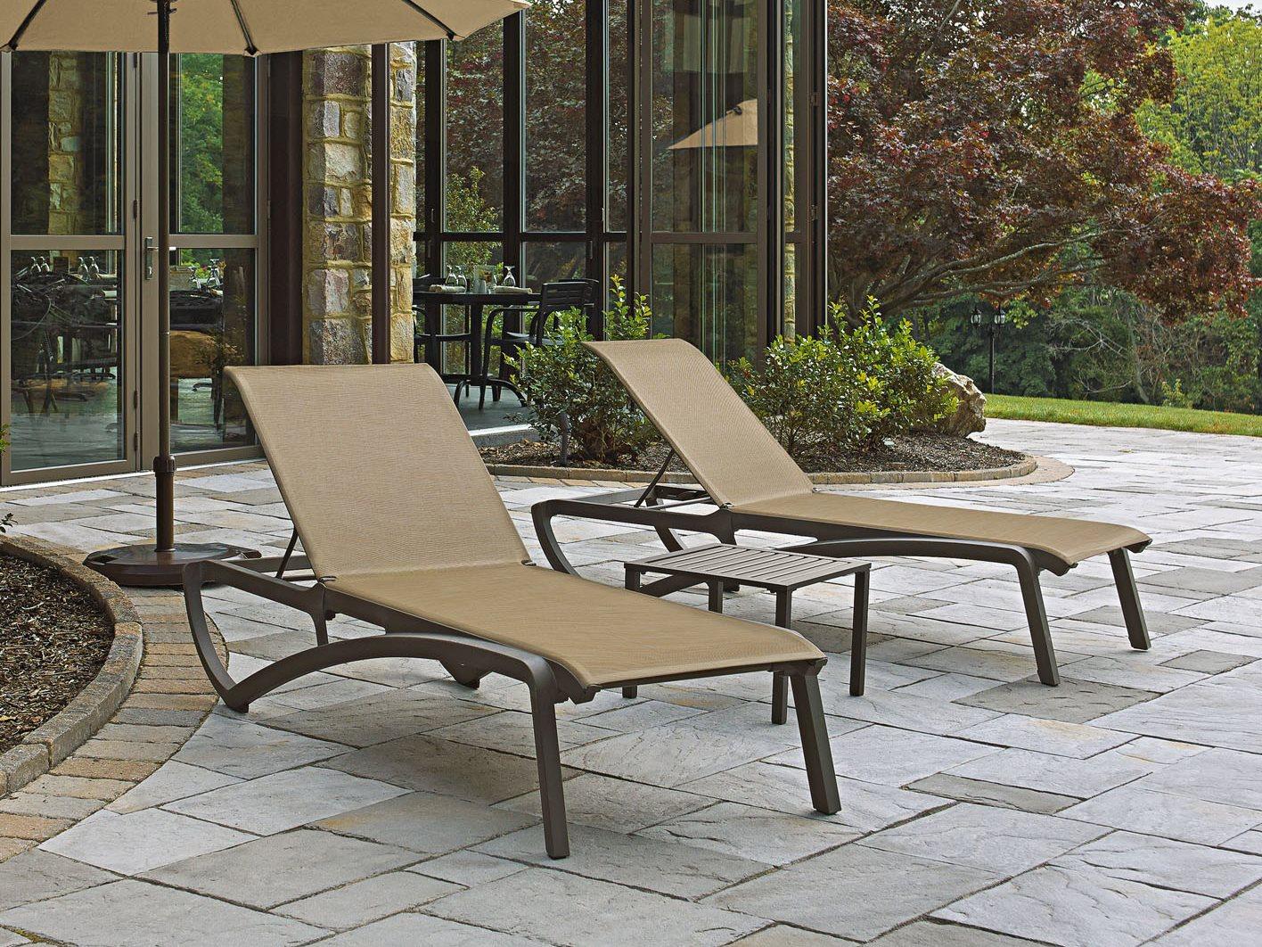 Grosfillex Sunset Fusion Bronze Aluminum Sling Patio Lounge Set in Cognac