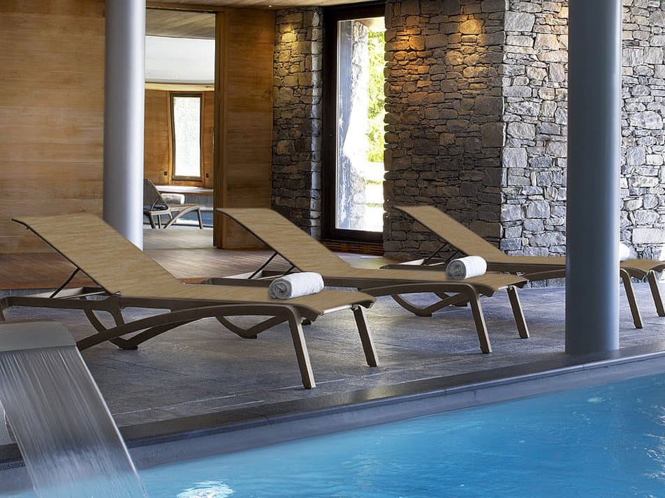 Grosfillex Sunset Fusion Bronze Aluminum Sling Outdoor Patio Lounge Set in Cognac