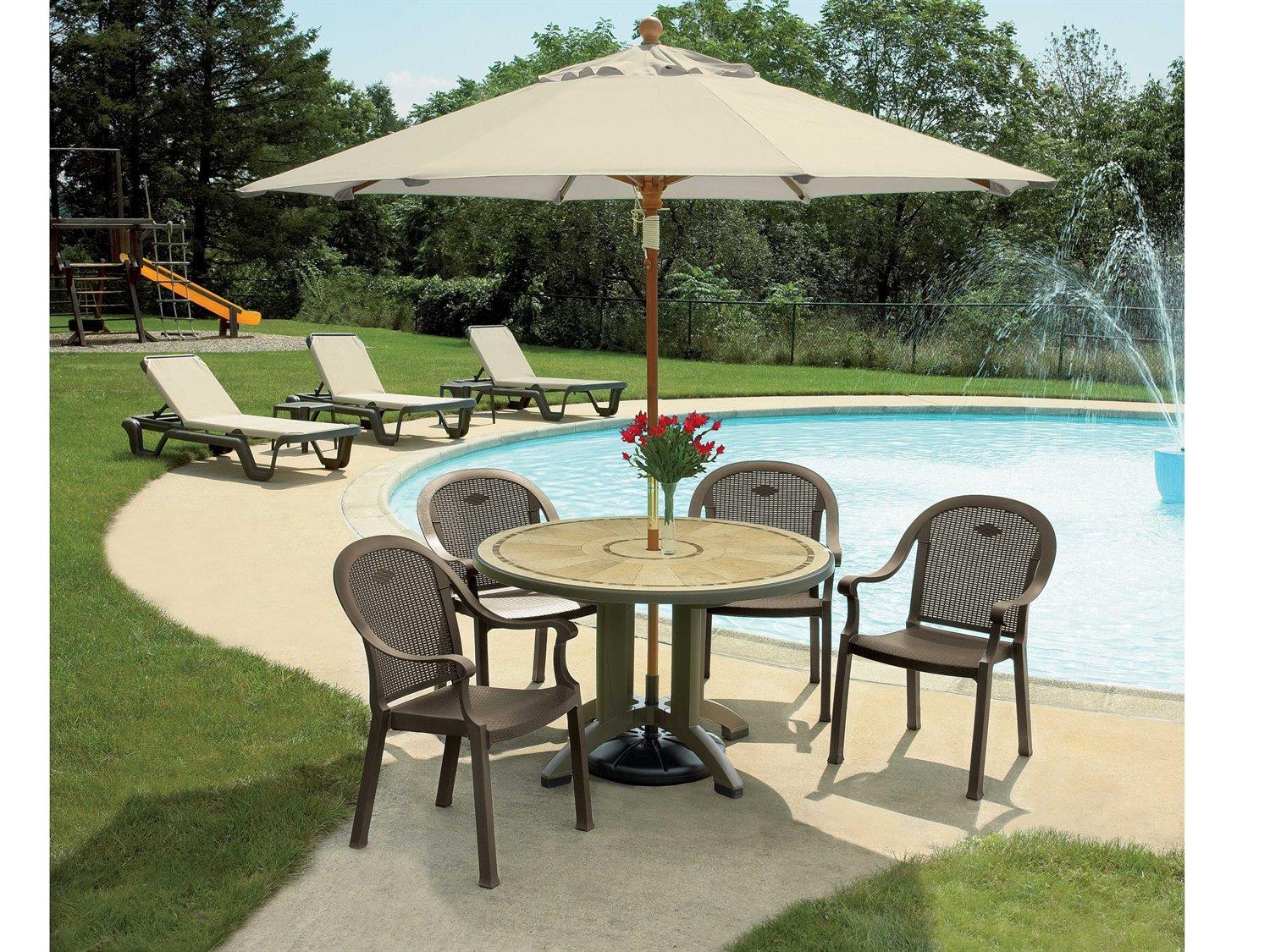 Grosfillex Sumatra Resin Bronze Mist Patio Dining Set