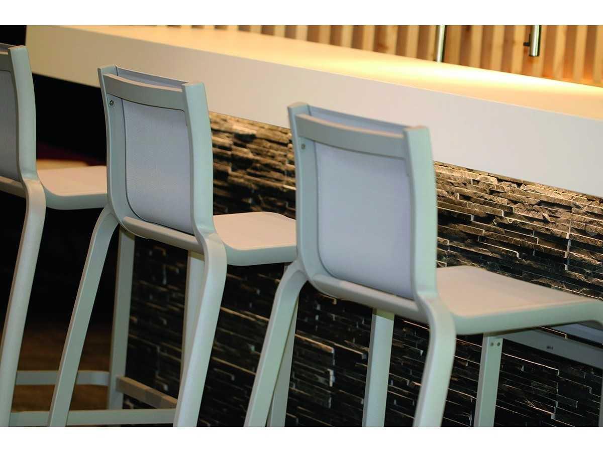 Grosfillex Sunset Sling Aluminum Resin Glacier White Outdoor Bar Stool Set in White