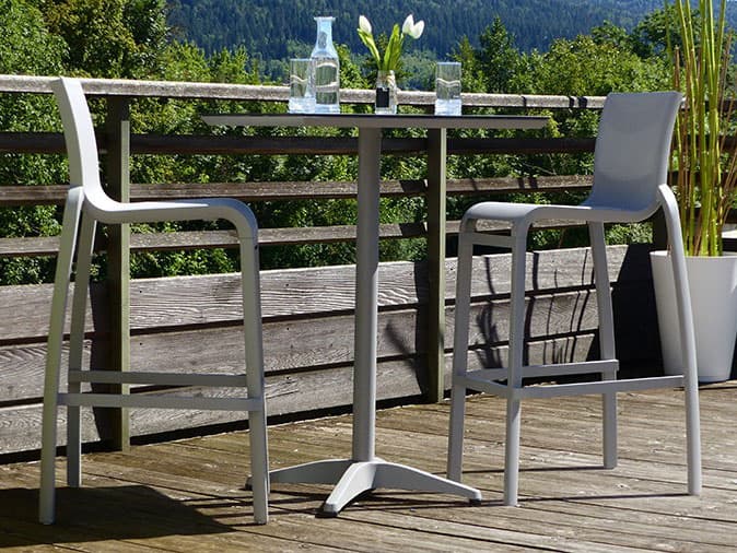 Grosfillex Sunset Aluminum Granite Volcanic Black/Granite Square Patio Bar Height Table