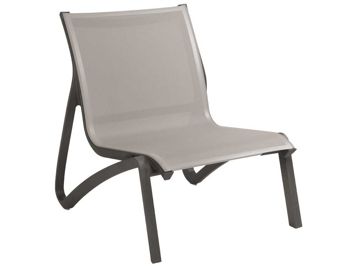 Grosfillex Sunset Sling Aluminum Resin Volcanic Black Patio Lounge Chair in Gray