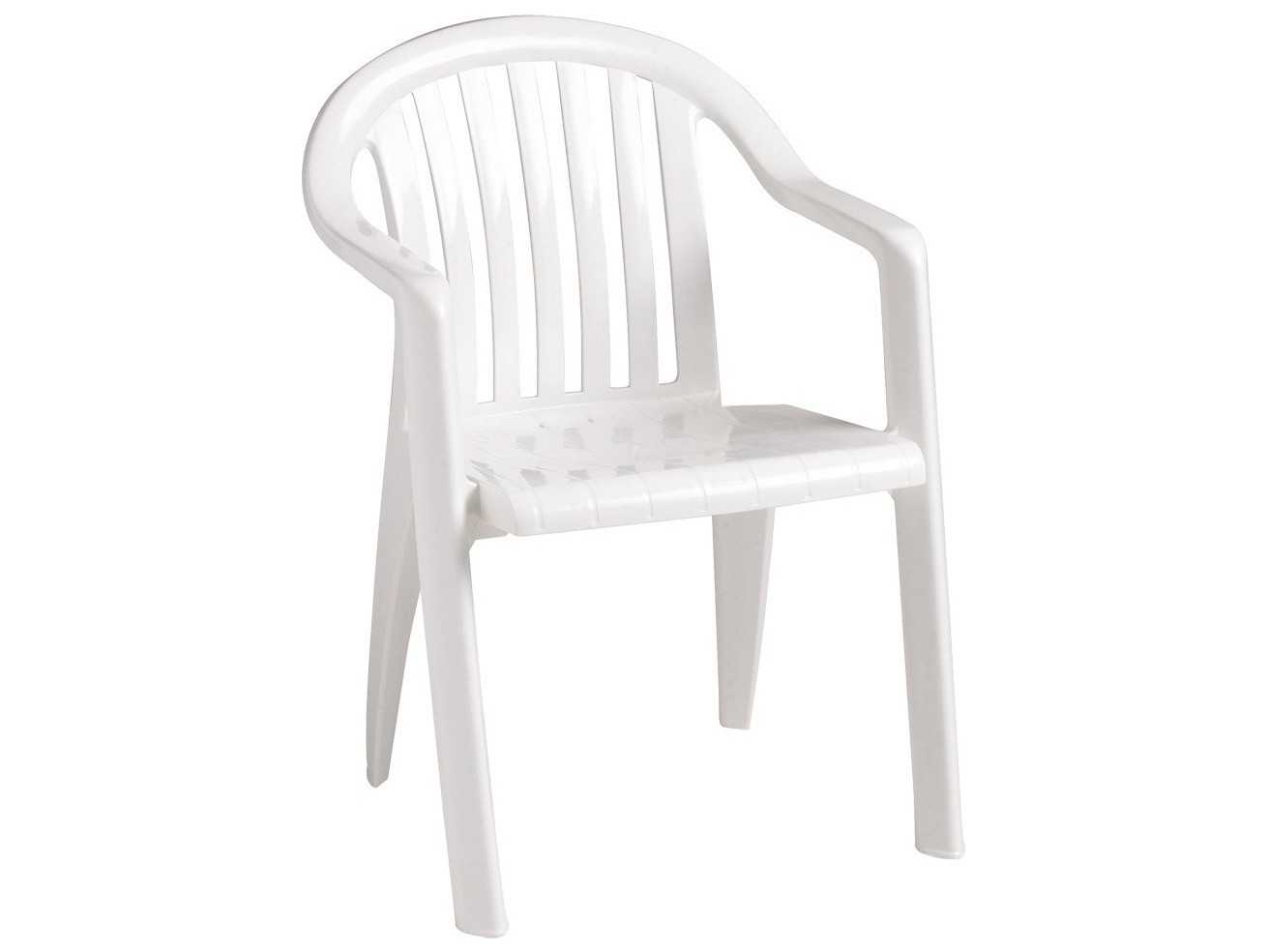Grosfillex Miami Resin White Lowback Stacking Outdoor Patio Dining Arm Chair