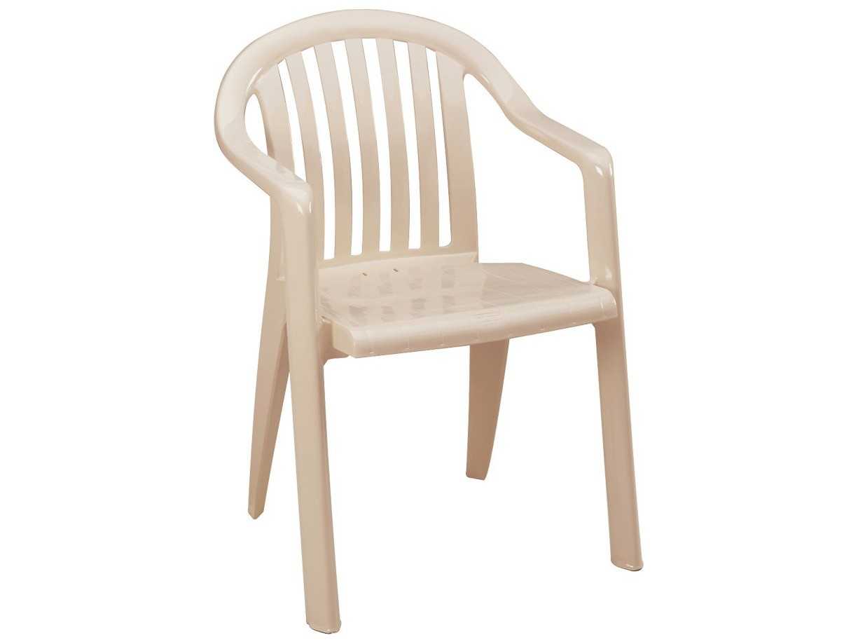 Grosfillex Miami Resin Sand Lowback Stacking Patio Dining Arm Chair