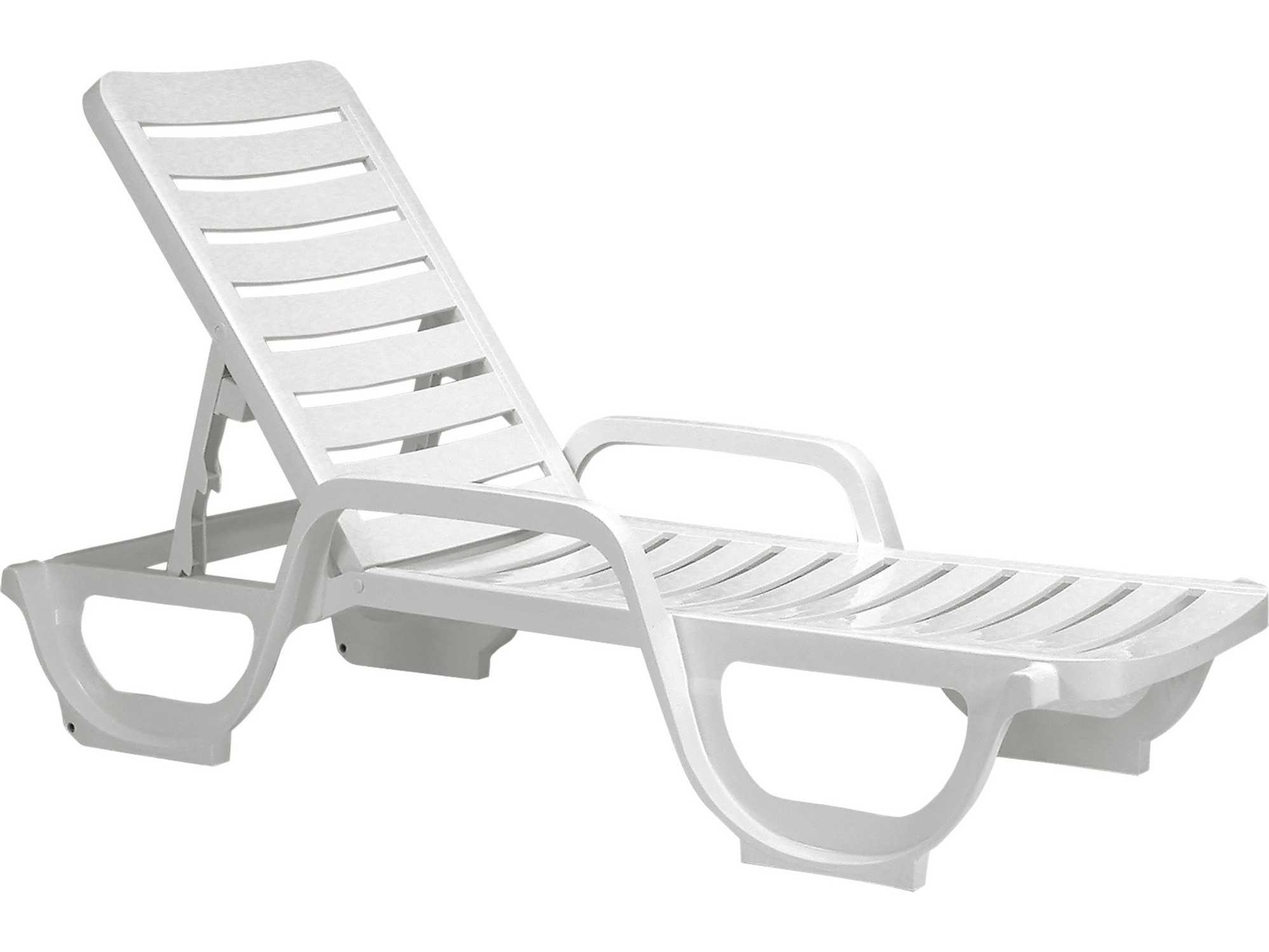 Grosfillex Bahia Resin White Adjustable Outdoor Patio Chaise Lounge