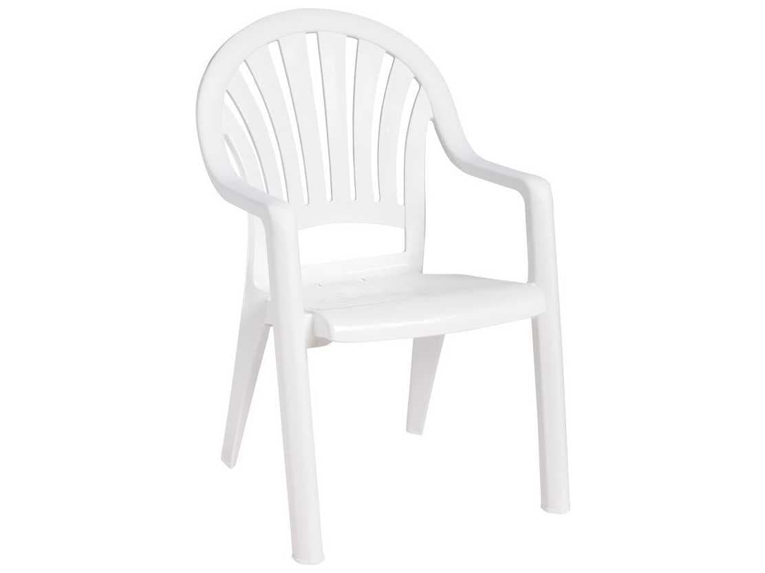 Grosfillex Pacific Fanback Resin White Stacking Outdoor Dining Arm Chair