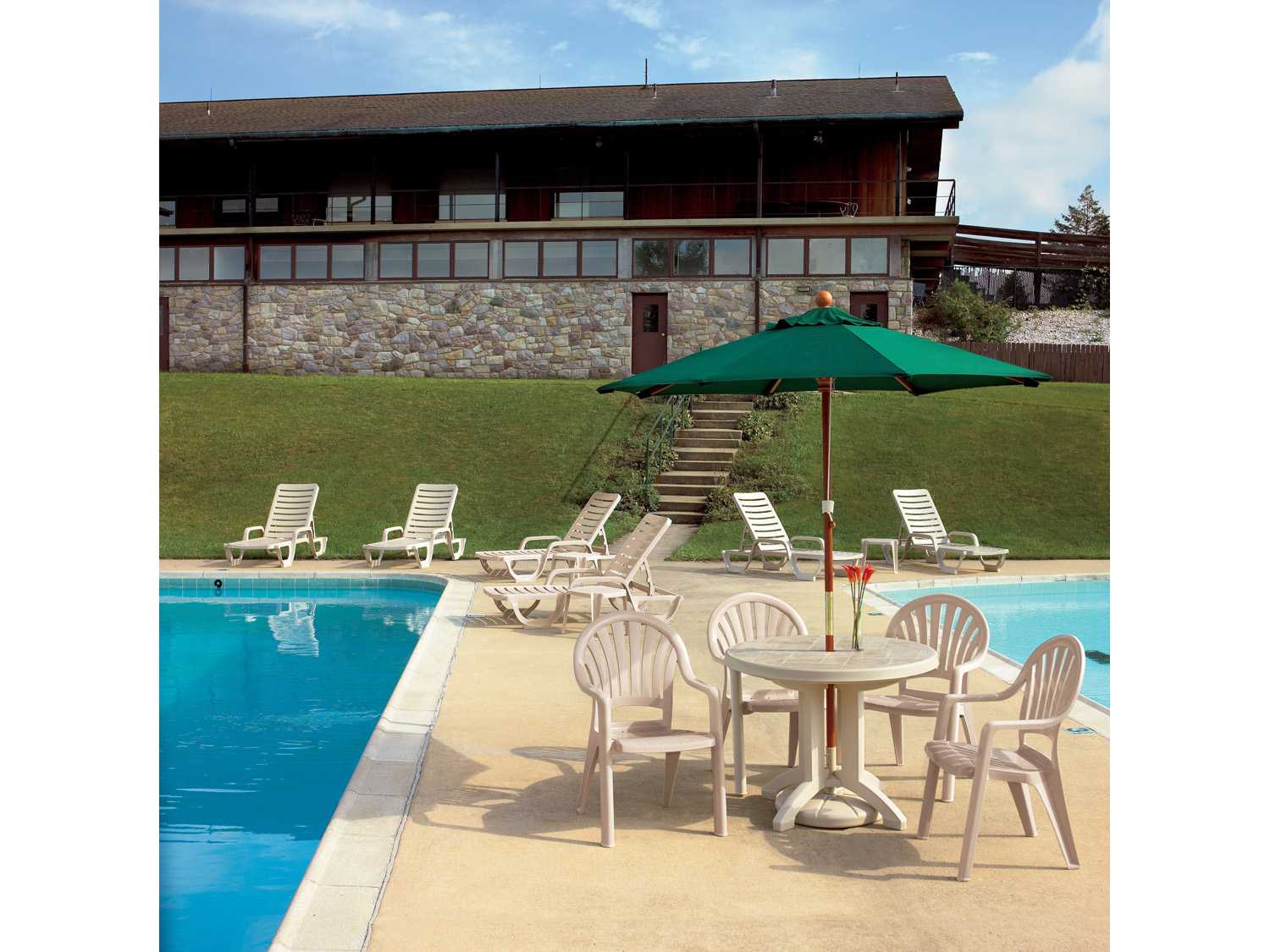 Grosfillex Pacific Fanback Resin Sand Stacking Outdoor Patio Dining Arm Chair