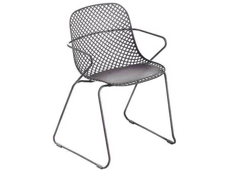 Grosfillex Ramatuelle Steel Pavement Gray Steel '73 Outdoor Dining Arm Chair