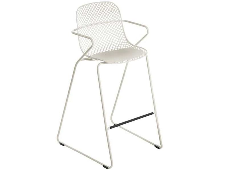 Grosfillex Ramatuelle Steel Creme Absolute Outdoor Patio Bar Stool
