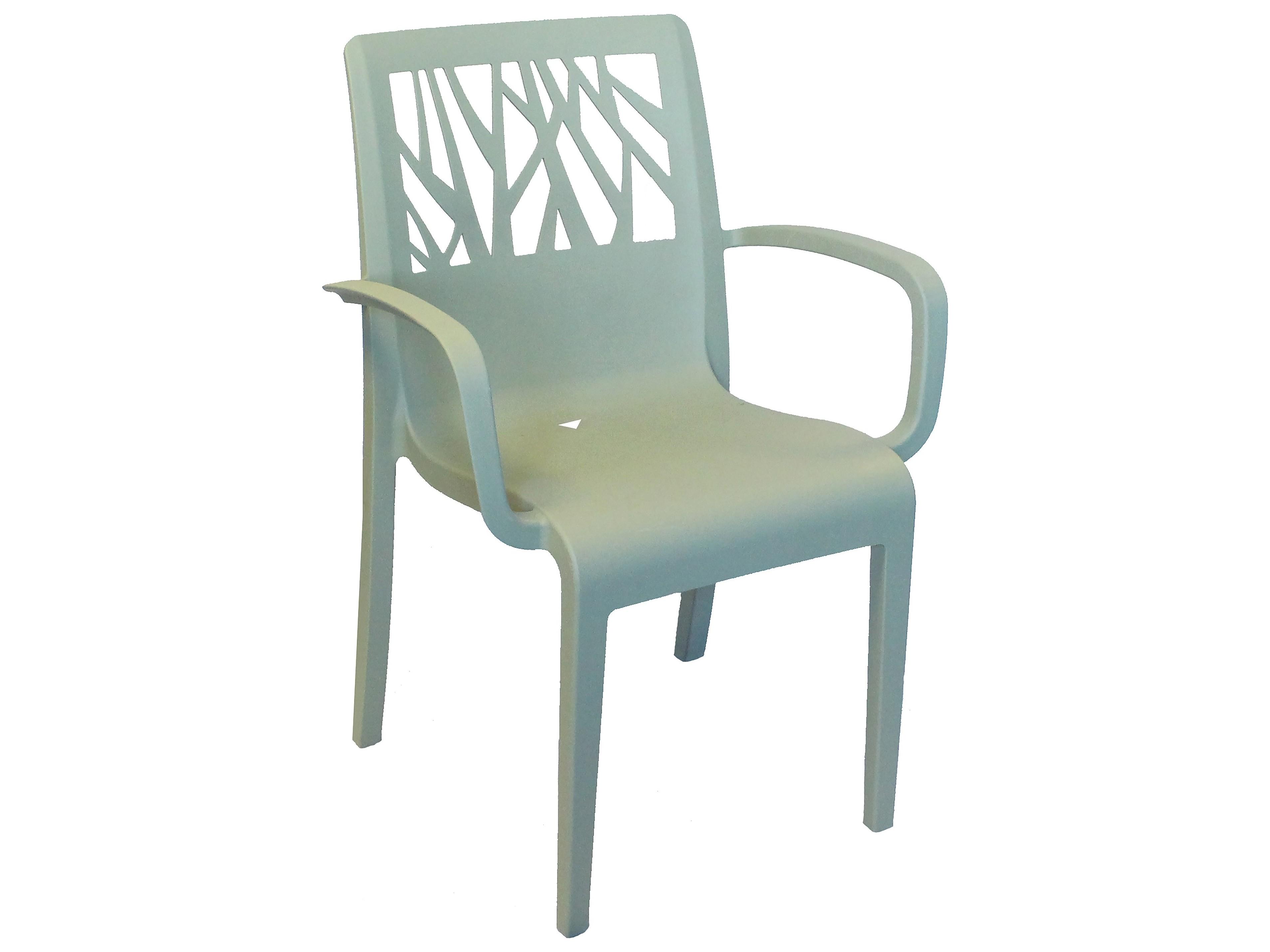 Grosfillex Vegetal Resin Sage Green Stacking Patio Dining Arm Chair