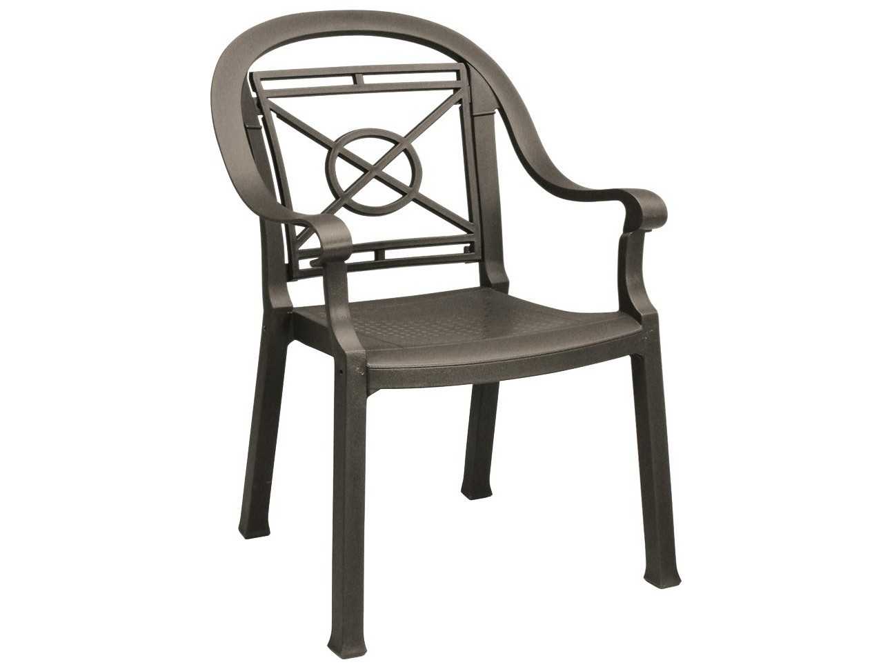 Grosfillex Victoria Classic Resin Bronze Mist Stacking Outdoor Patio Dining Arm Chair