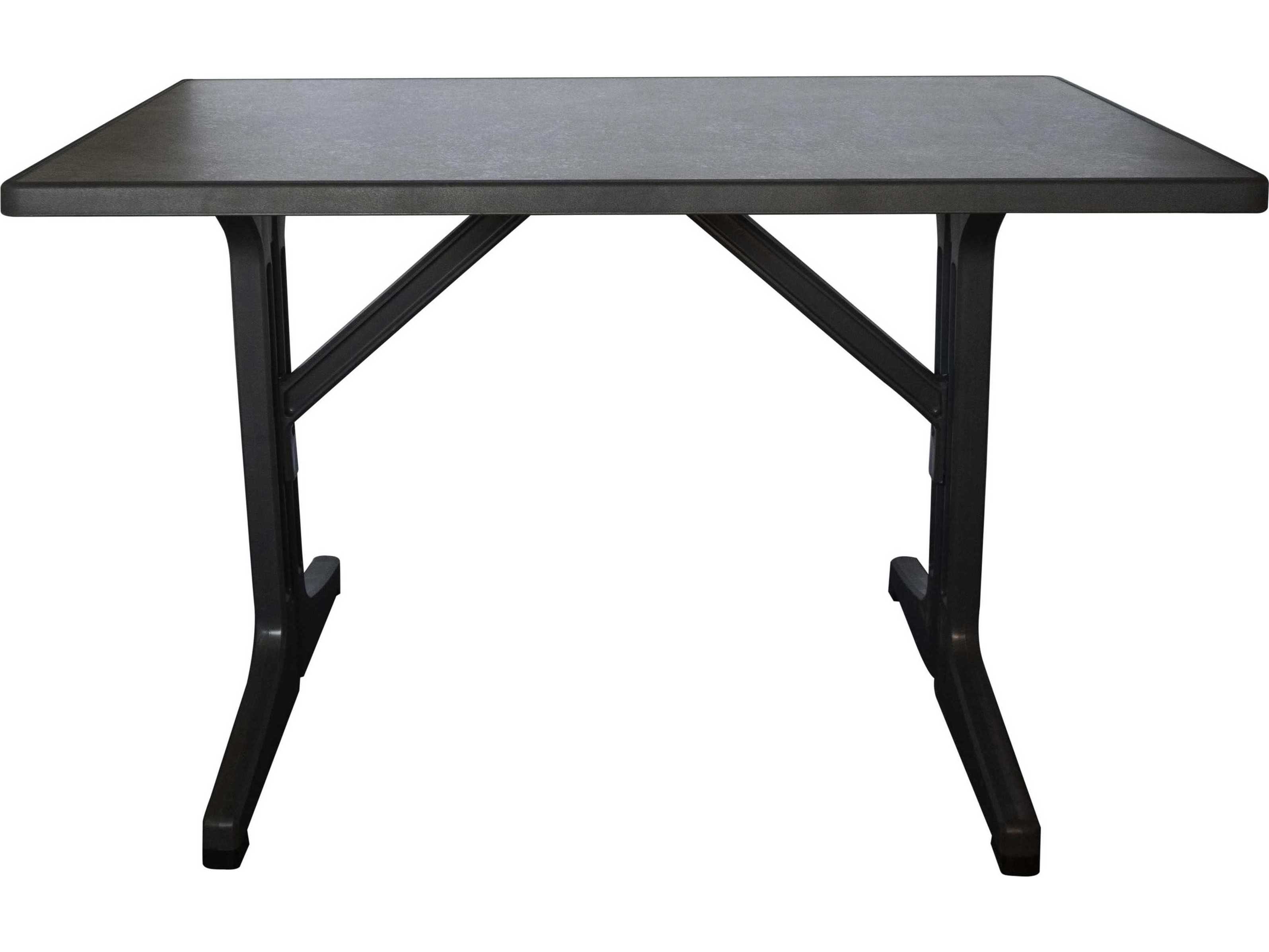 Grosfillex Omega Resin Charcoal Rectangular Dark Concrete Top Patio Dining Table