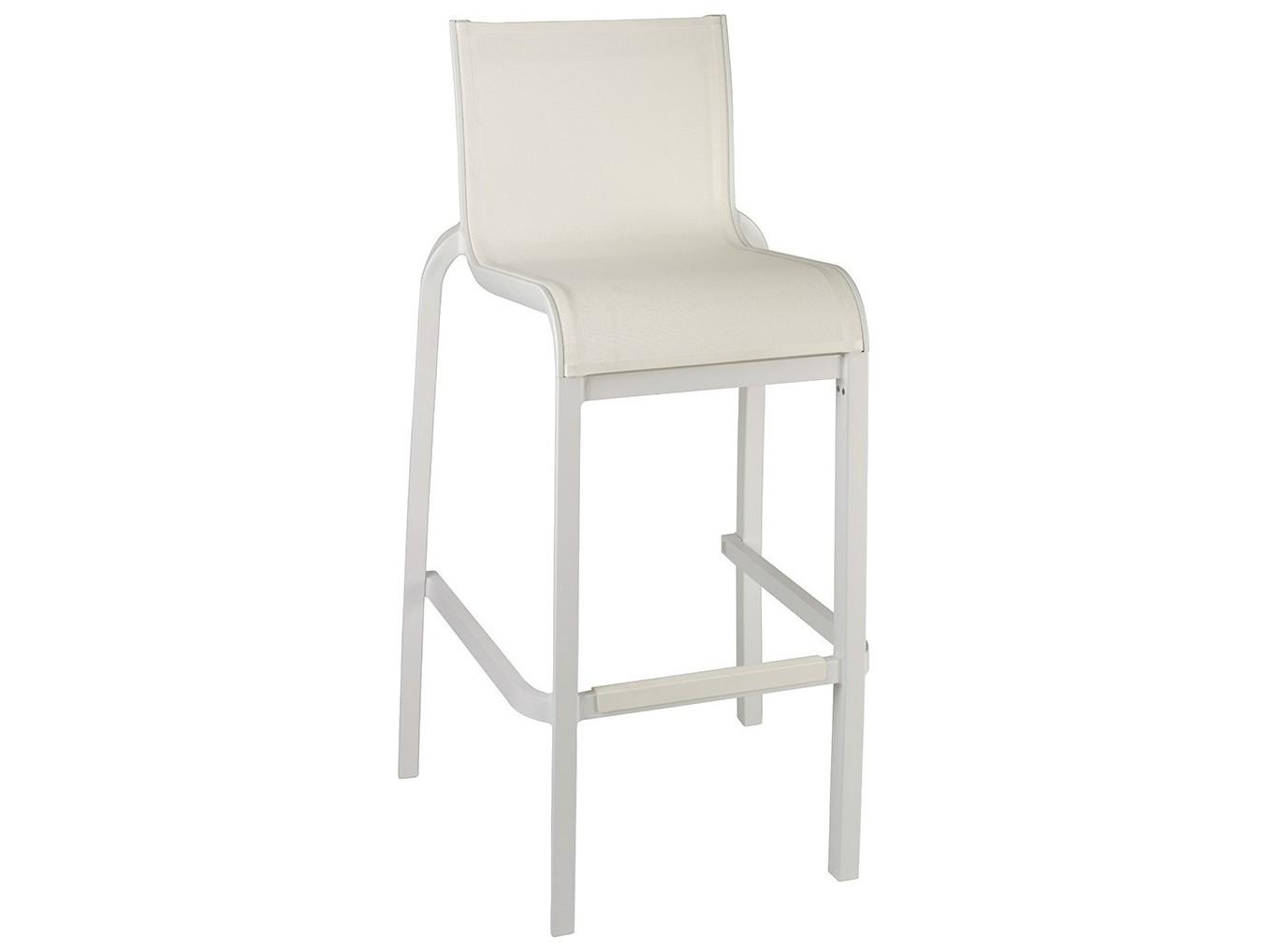 Grosfillex Sunset Sling Aluminum Resin Glacier White Armless Outdoor Bar Stool in White