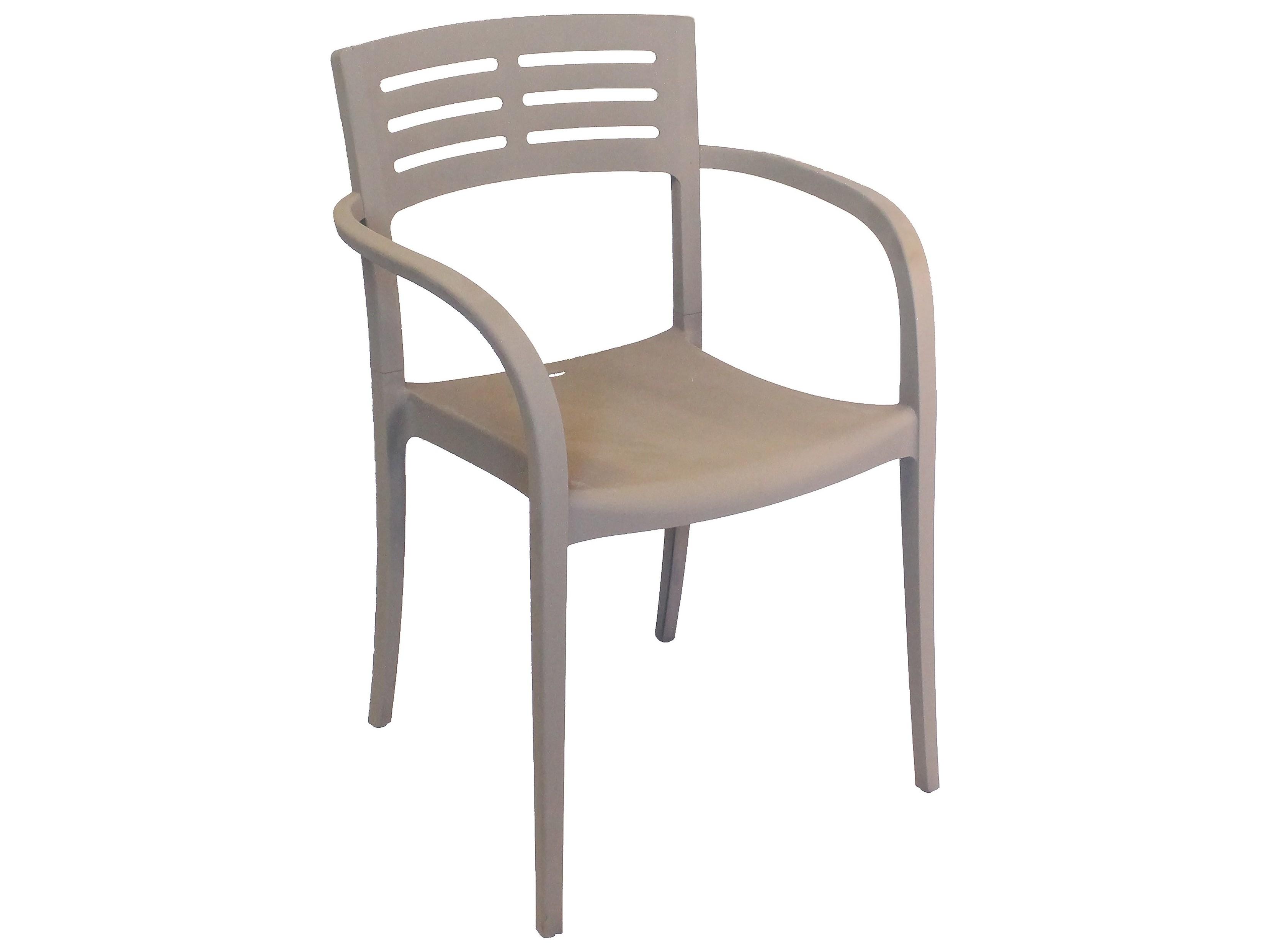 Grosfillex Vogue Resin Taupe Stacking Outdoor Dining Arm Chair