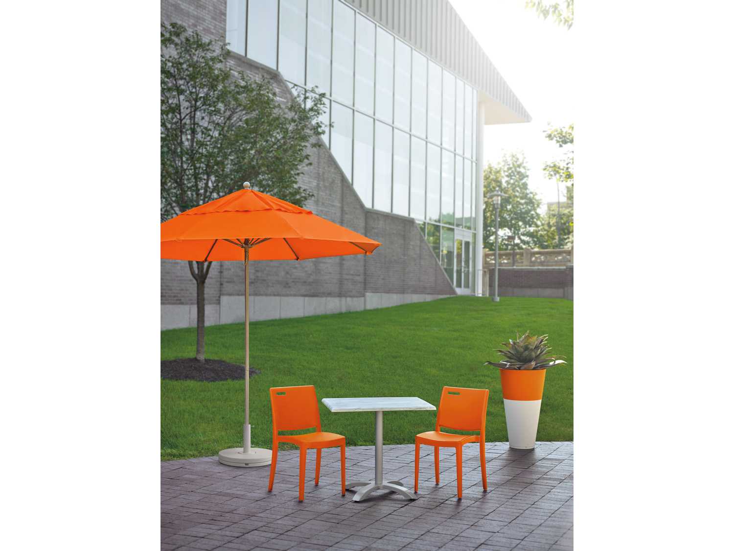 Grosfillex Metro Resin Orange Stacking Patio Dining Side Chair