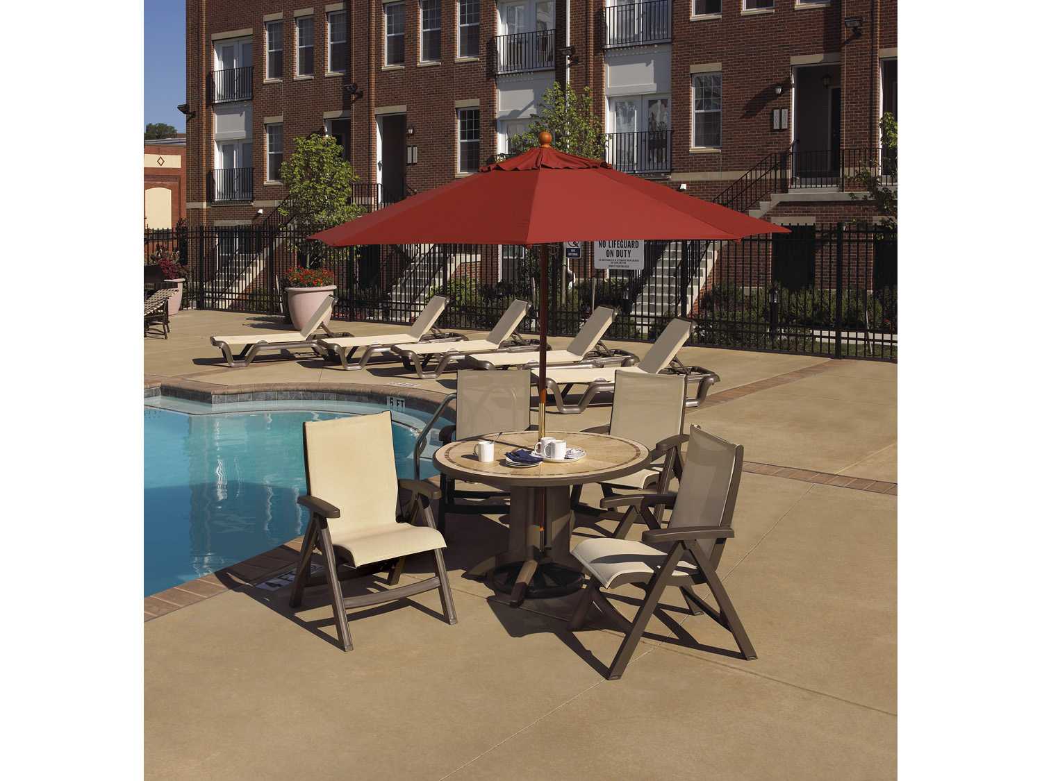 Grosfillex Marina Sling Resin Bronze Mist Adjustable Patio Chaise Lounge in Khaki