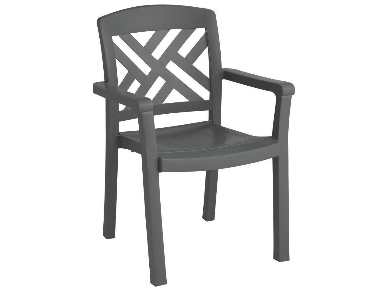 Grosfillex Sanibel Resin Charcoal Stacking Outdoor Dining Arm Chair