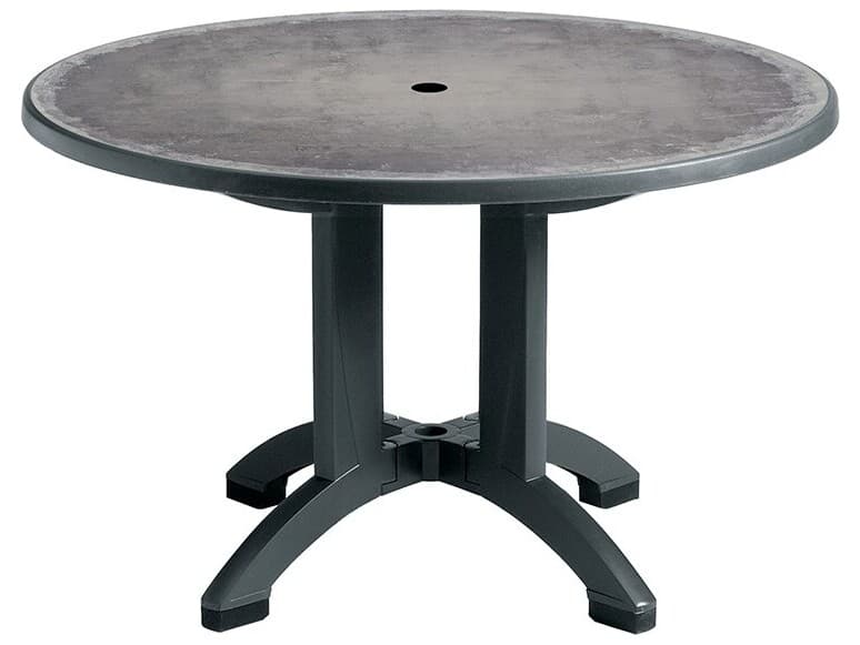 Grosfillex Aquaba Classic Resin Zinc/Ranch Round Outdoor Patio Dining Table with Umbrella Hole