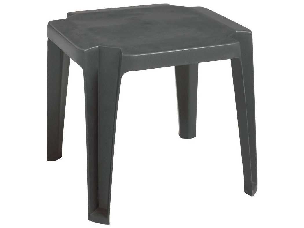 Grosfillex Miami Resin Charcoal Square Low Outdoor Patio End Table