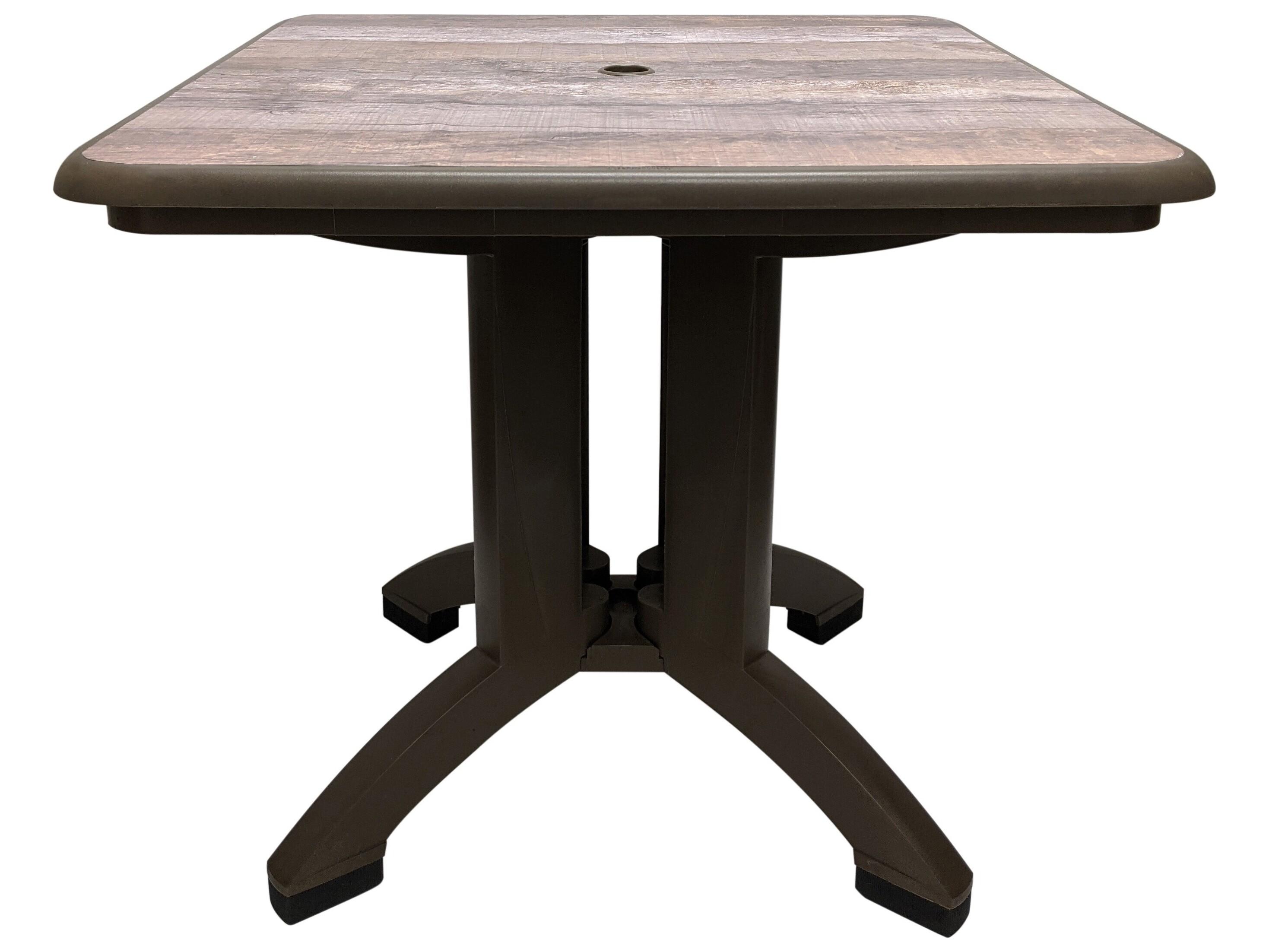 Grosfillex Aquaba Resin Ranch/Bronze Square Outdoor Patio Dining Table with Umbrella Hole