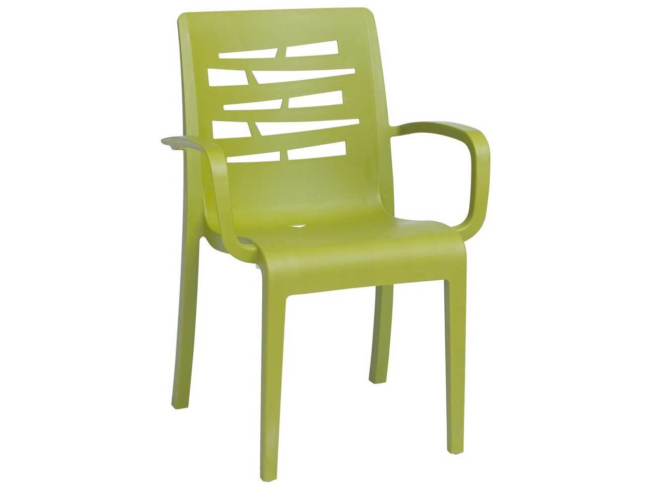 Grosfillex Essenza Resin Fern Green Stacking Patio Dining Arm Chair