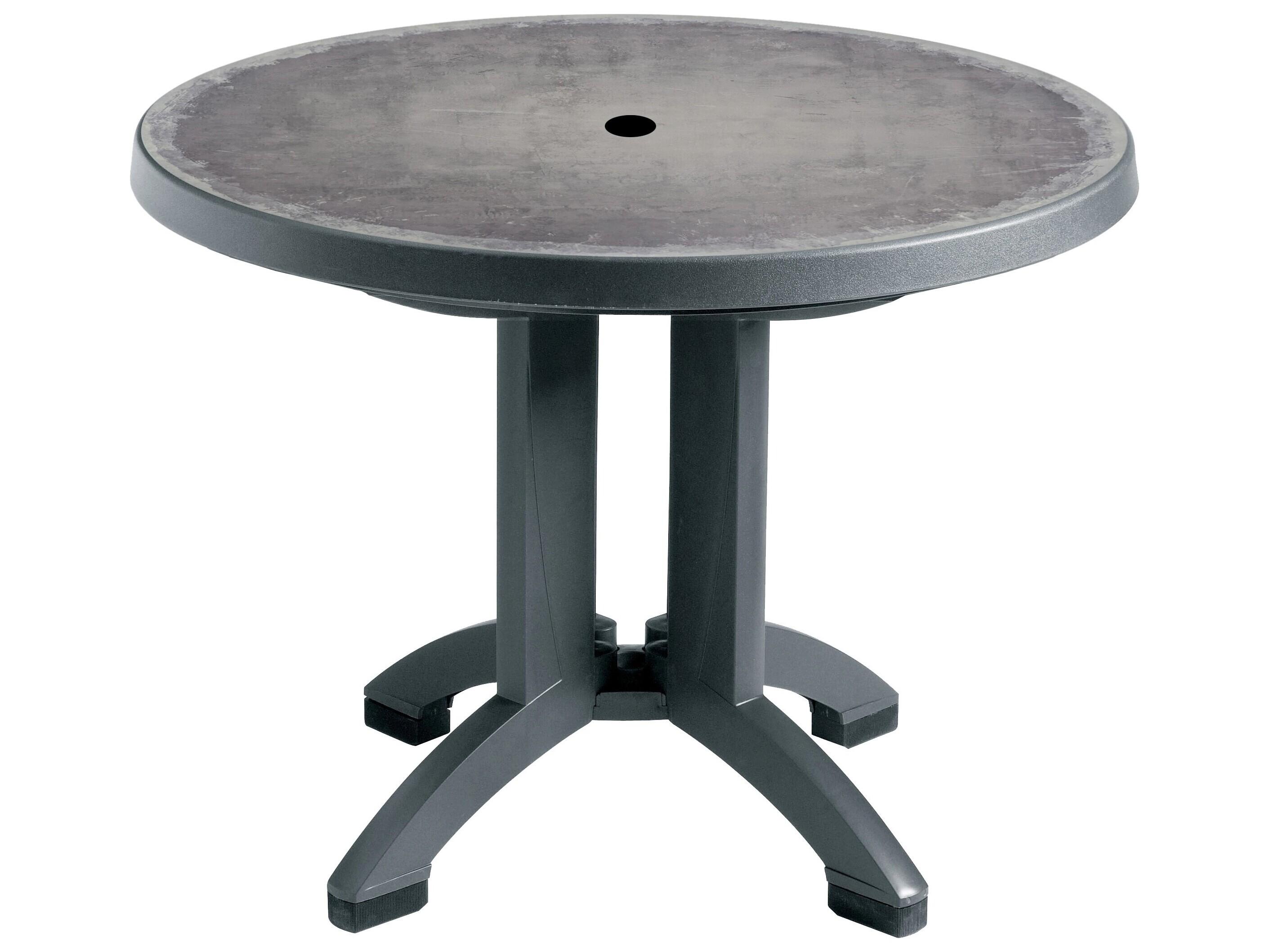Grosfillex Aquaba Resin Zinc/Charcoal Round Patio Dining Table with Umbrella Hole
