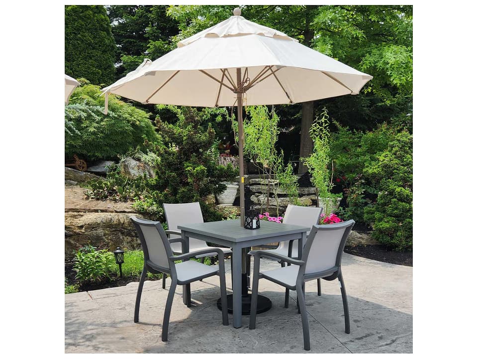 Grosfillex Sigma Aluminum Volcanic Black Square Outdoor Patio Dining Table with Umbrella Hole