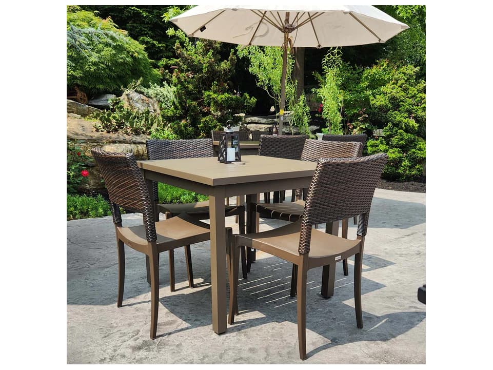 Grosfillex Sigma Aluminum Fusion Bronze Square Patio Dining Table with Umbrella Hole