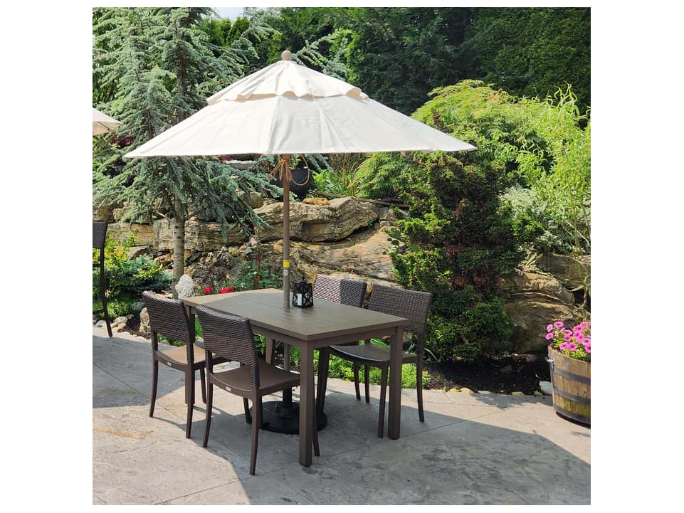 Grosfillex Sigma Aluminum Fusion Bronze Rectangular Outdoor Patio Dining Table with Umbrella Hole