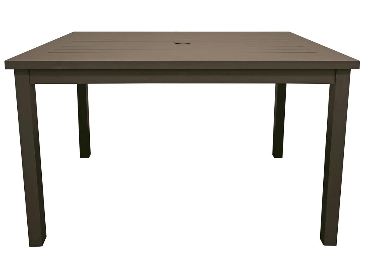 Grosfillex Sigma Aluminum Fusion Bronze Rectangular Patio Bar Height Table with Umbrella Hole