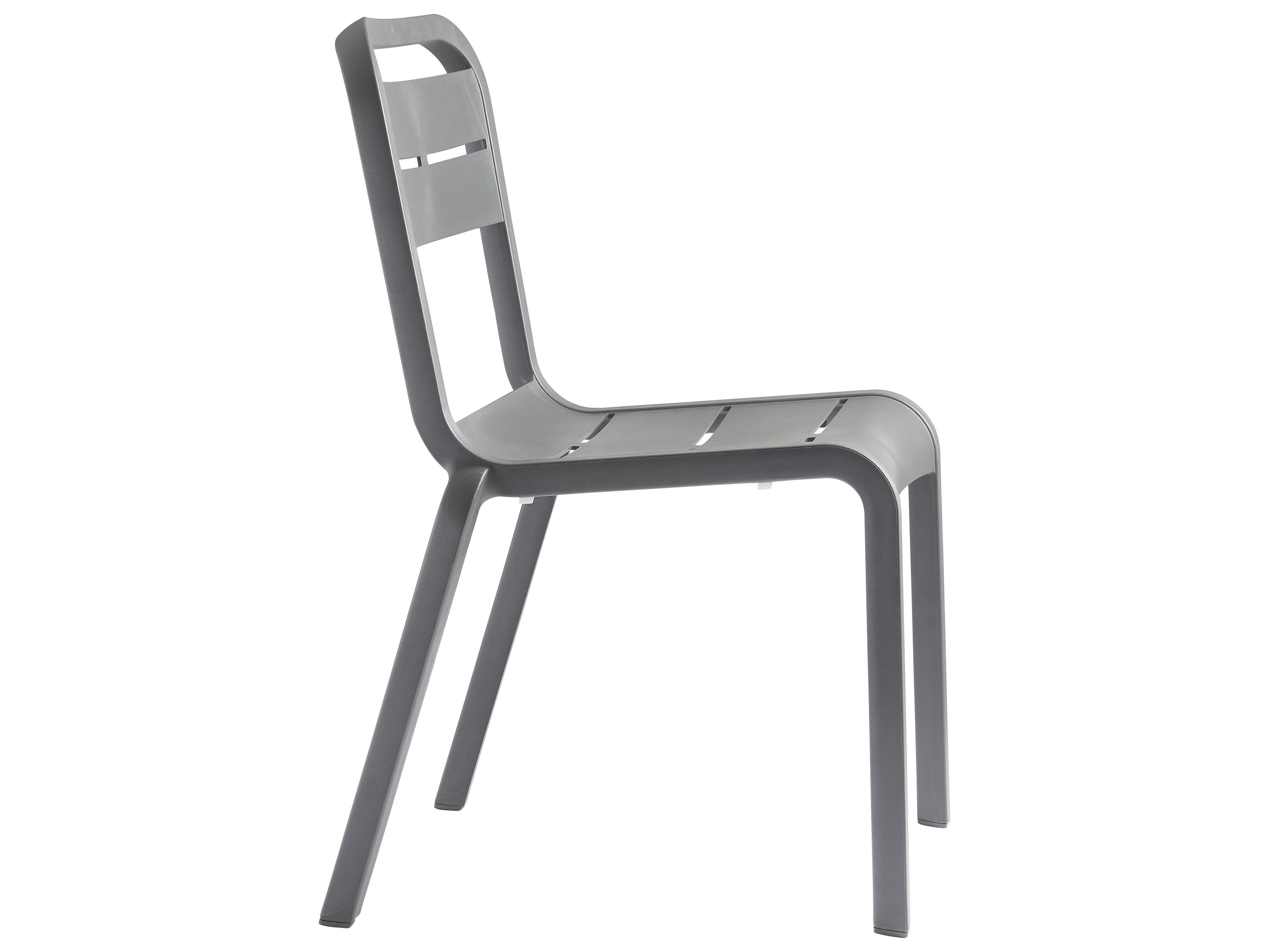 Grosfillex Cannes Resin Charcoal Stacking Outdoor Dining Side Chair