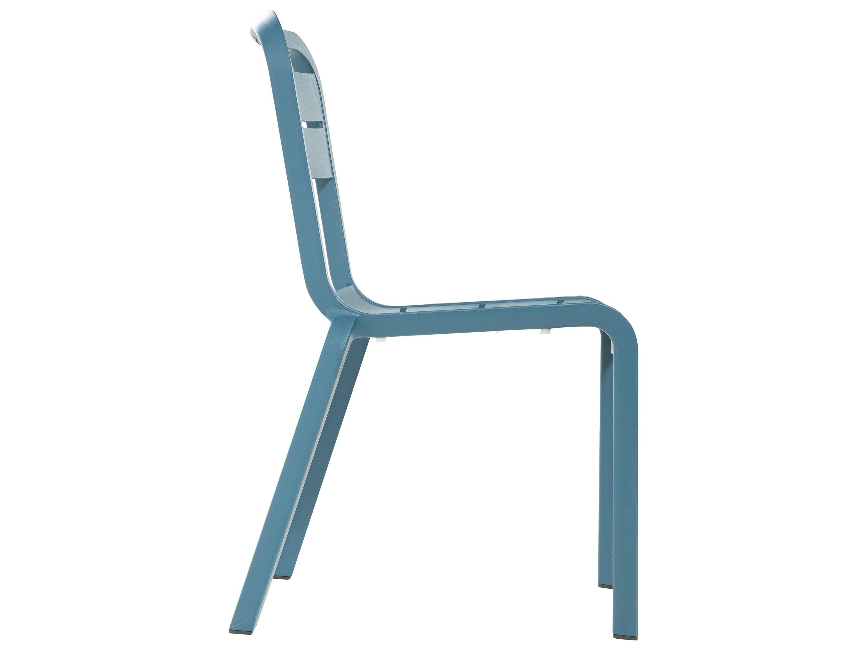 Grosfillex Cannes Resin Mineral Blue Stacking Outdoor Dining Side Chair