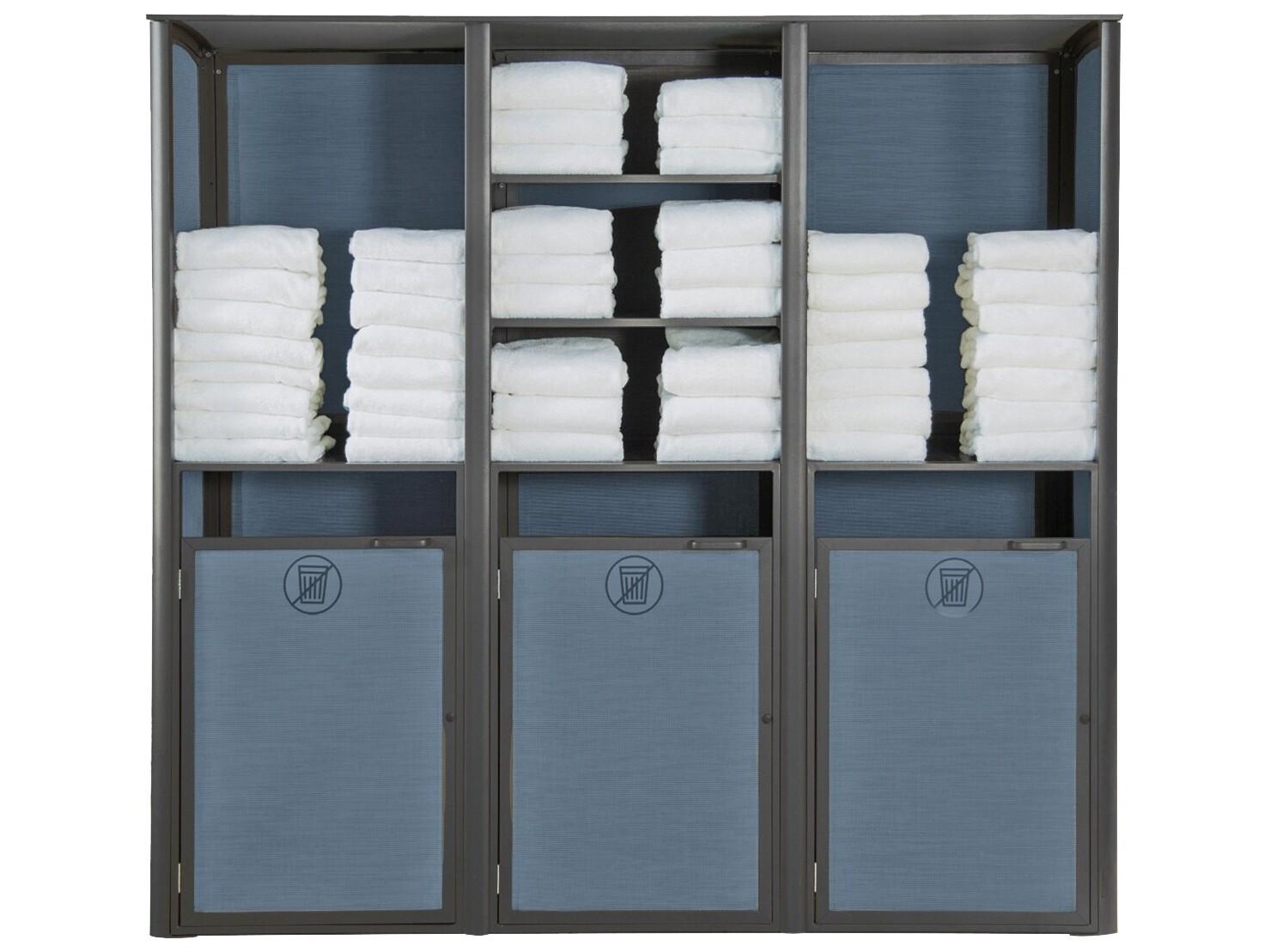 Grosfillex Sunset Sling Aluminum Mandras Blue/Volcanic Black Towel Valet Triple Unit
