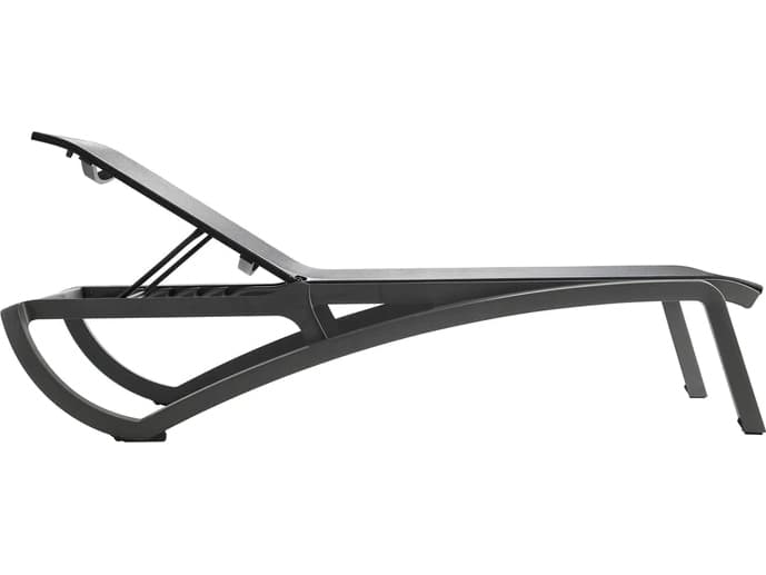 Grosfillex Sunset Aluminum Volcanic Black Outdoor Patio Chaise Lounge in Solid Gray