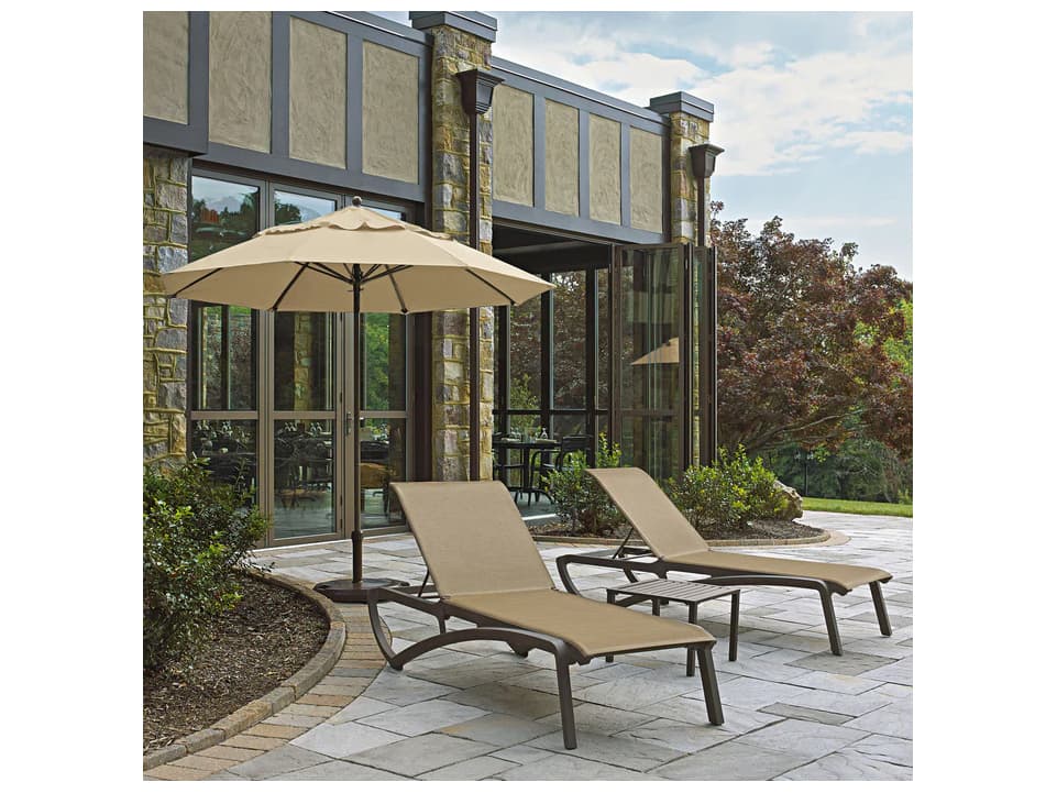 Grosfillex Sunset Aluminum Resin Fusion Bronze Outdoor Chaise Lounge in Cognac