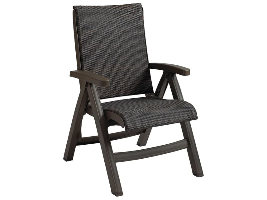 Grosfillex Java Resin Wicker Bronze Folding Patio Lounge Chair in Bronze