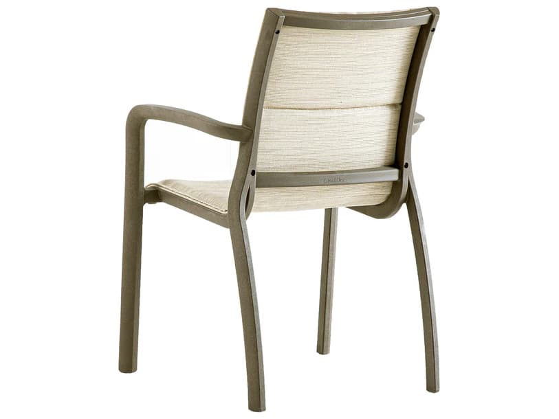 Grosfillex Sunset Sling Aluminum Fusion Bronze Comfort Stacking Patio Dining Arm Chair in Beige