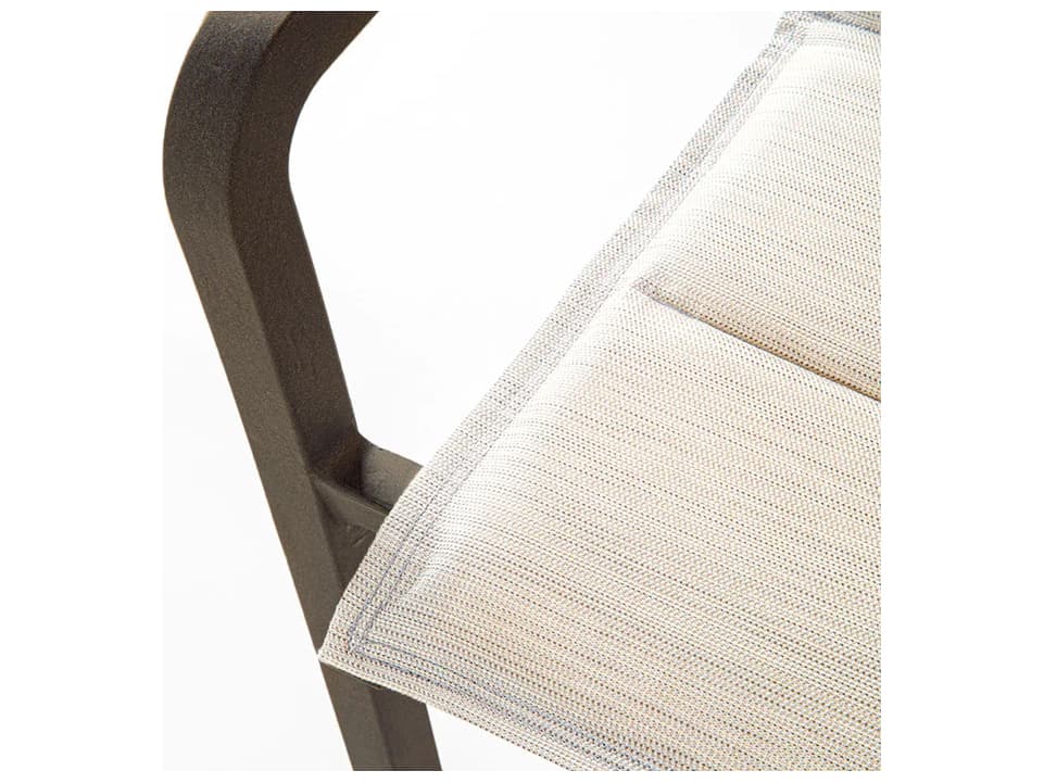 Grosfillex Sunset Sling Aluminum Fusion Bronze Comfort Stacking Patio Dining Arm Chair in Beige