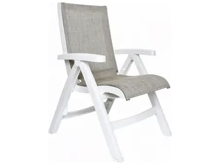 Grosfillex Jamaica Beach Sling Resin White Midback Folding Outdoor Patio Lounge Chair in Straw