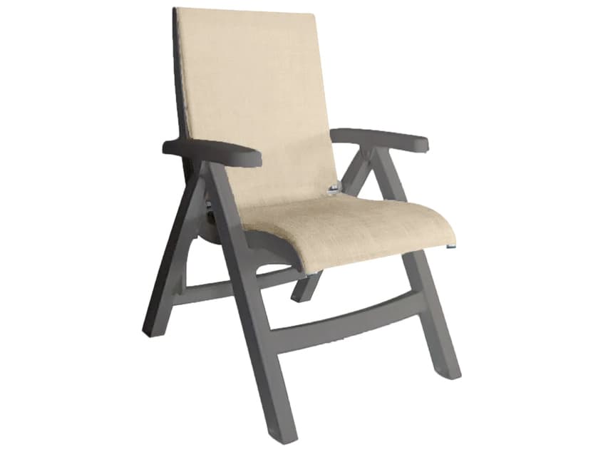 Grosfillex Jamaica Beach Sling Resin French Taupe Midback Folding Outdoor Lounge Chair in Straw