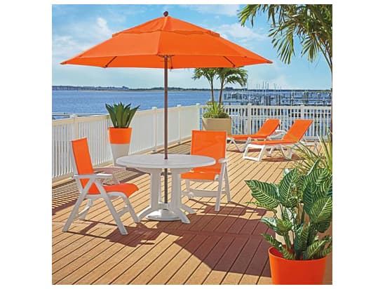 Grosfillex Jamaica Beach Sling Resin White Midback Folding Outdoor Lounge Chair in Orange