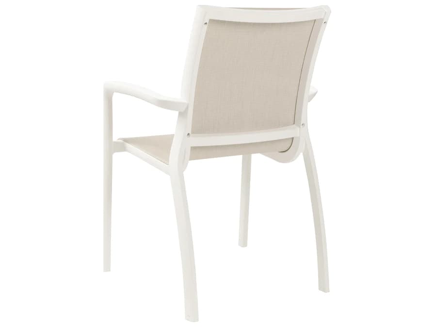 Grosfillex Sunset Sling Aluminum Glacier White Stacking Outdoor Dining Arm Chair in Beige
