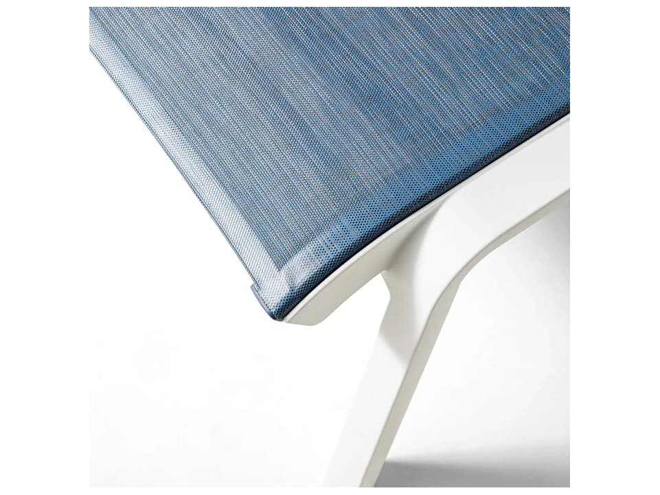 Grosfillex Sunset Aluminum Resin Glacier White Patio Chaise Lounge in Madras Blue