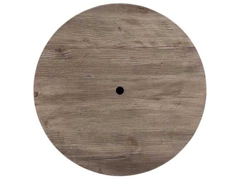 Grosfillex Molded Melamine Resin Aged Oak Round Table Top with Umbrella Hole