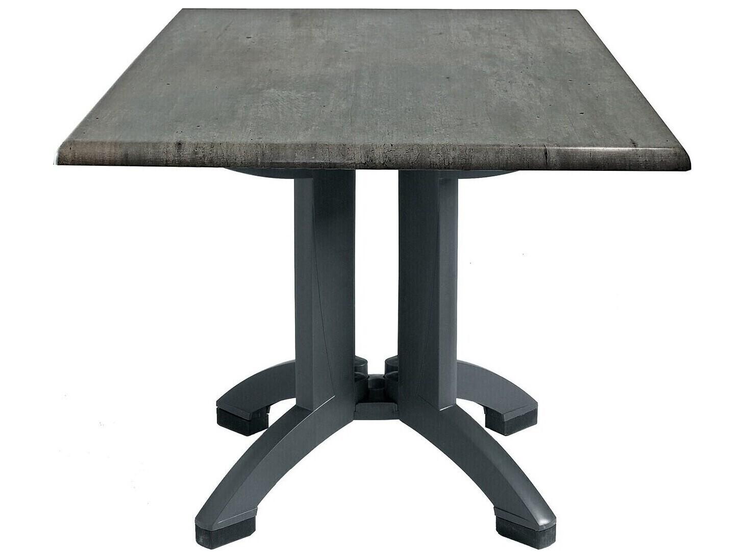 Grosfillex Atlanta Resin Granite Decor Square Outdoor Patio Dining Table with Umbrella Hole